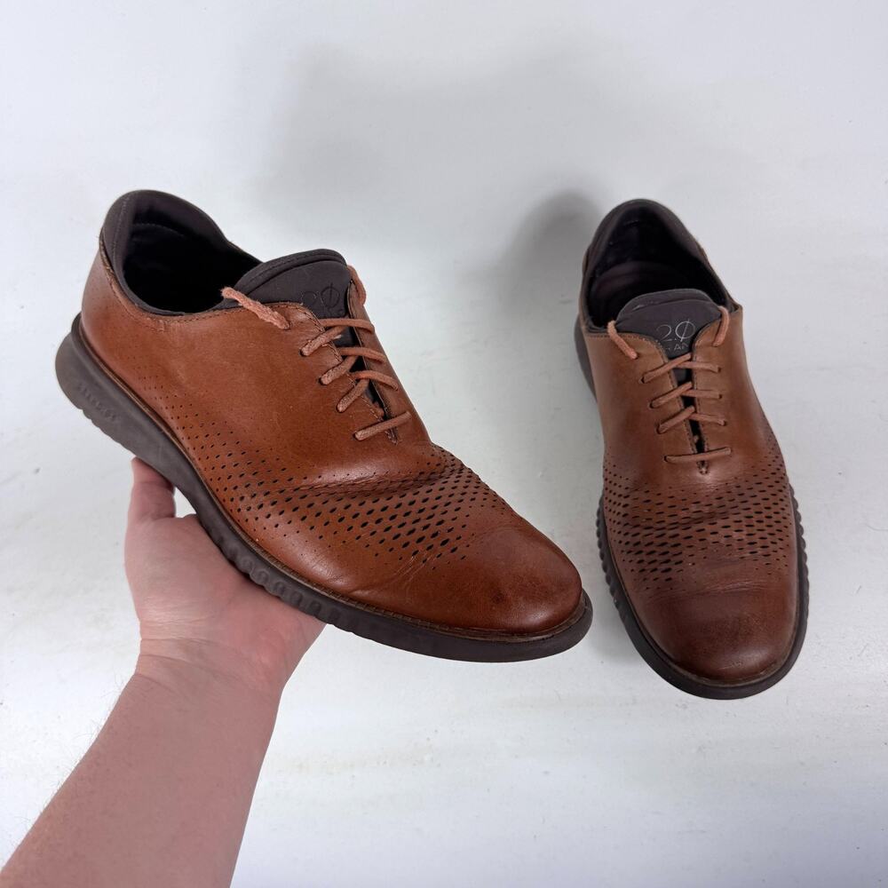 Cole Haan 2.Zerogrand Laser Wingtip Oxfords Men's 10 Brown Leather Dress Shoes